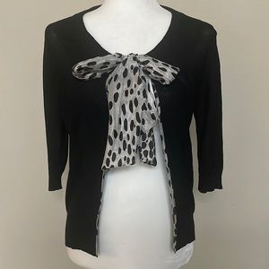 DKNY SILK CARDIGAN - sz p/s. black, polka dot sash